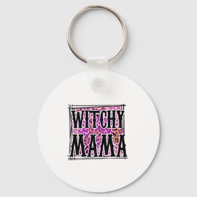 Halloween Leopard Witchy Mama Birthday Keychain (Front)