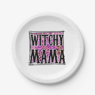 Halloween Leopard Witchy Mama Birthday Paper Plate