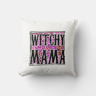 Halloween Leopard Witchy Mama Birthday Throw Pillow