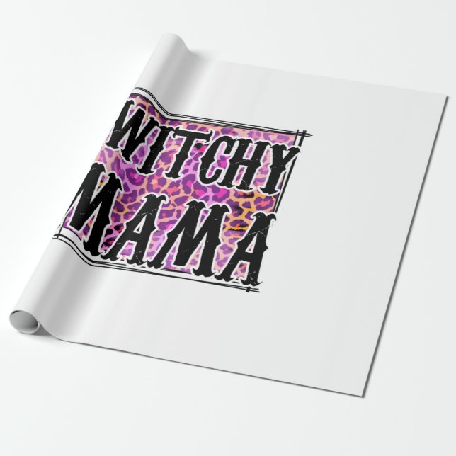 Halloween Leopard Witchy Mama Birthday Wrapping Paper (Unrolled)