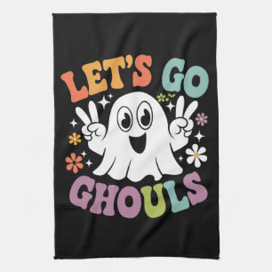 Halloween Let's Go Ghouls Ghost Retro Costume Kitchen Towel