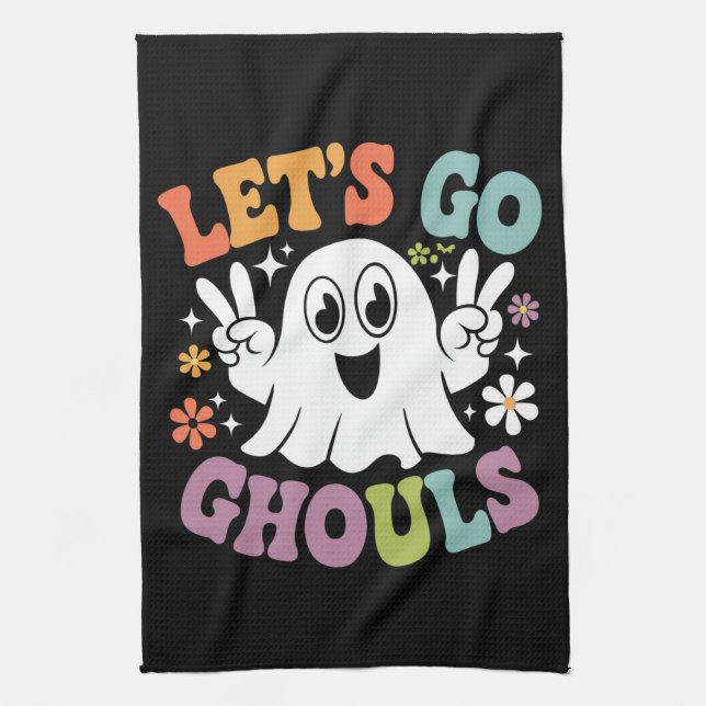 Halloween Let's Go Ghouls Ghost Retro Costume Kitchen Towel (Vertical)