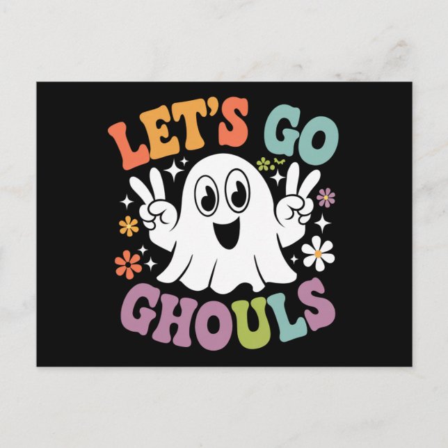 Halloween Let's Go Ghouls Ghost Retro Costume Postcard (Front)