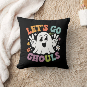 Halloween Let's Go Ghouls Ghost Retro Costume Throw Pillow