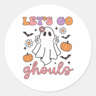 Halloween Let's Go Ghouls Ghost Retro Costume Wome Classic Round Sticker