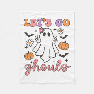 Halloween Let's Go Ghouls Ghost Retro Costume Wome Fleece Blanket