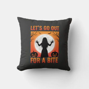 Halloween Let's Go Out For a Bite Horror Throw Pillow