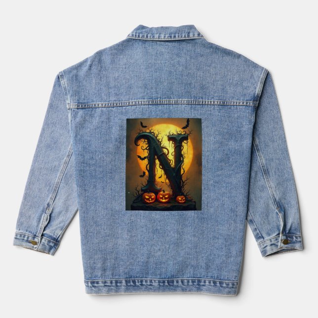 Halloween Letter N Single Tear Denim Jacket (Back)