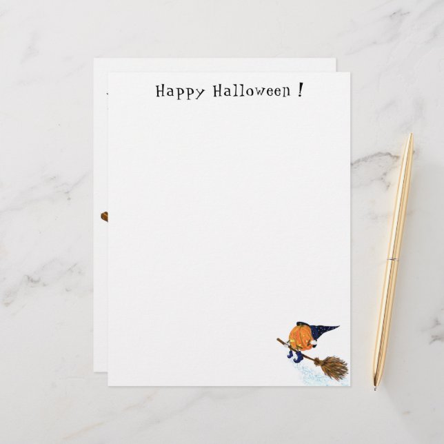Halloween Letterhead Witch Pumpkin Flying Broom (Front/Back In Situ)