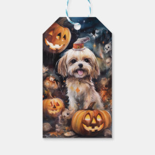 Halloween Lhasa Apso With Pumpkins Scary  Gift Tags