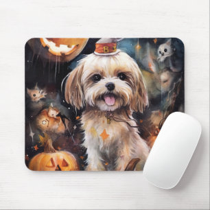 Halloween Lhasa Apso With Pumpkins Scary  Mouse Pad