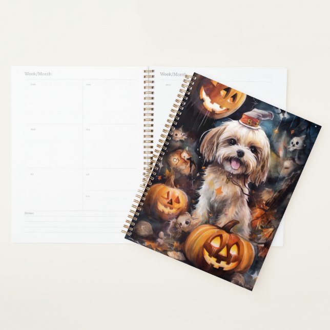 Halloween Lhassa Apso Avec Peur Citrouille (Devant avec enveloppe)