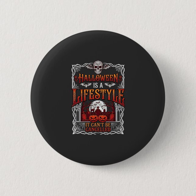 Halloween Lifestyle Bat Skull Graveyard Pumpkins F 2 Inch Round Button (Front)