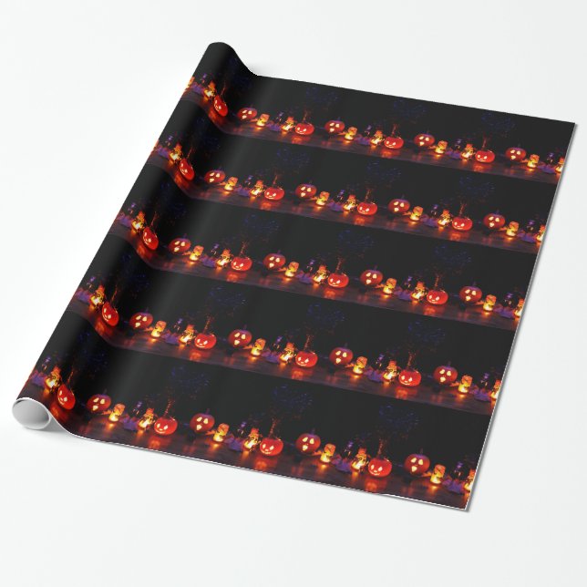 Halloween lighting pumpkins wrapping paper (Unrolled)