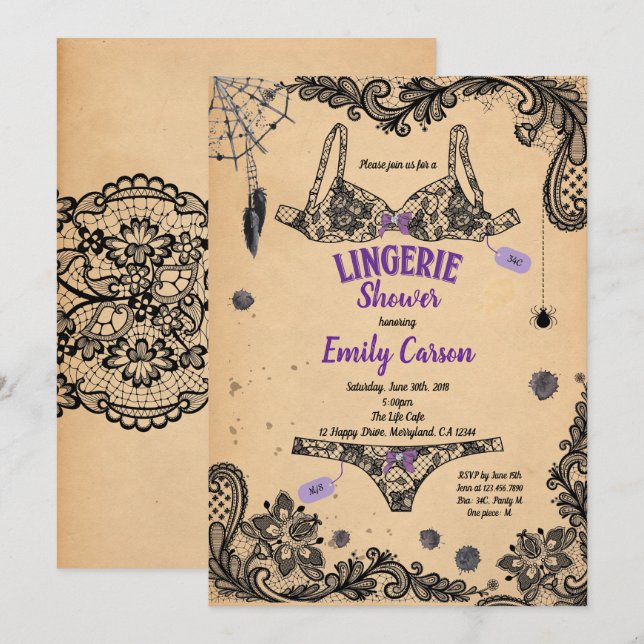 Halloween lingerie shower black lace witch party invitation (Front/Back)