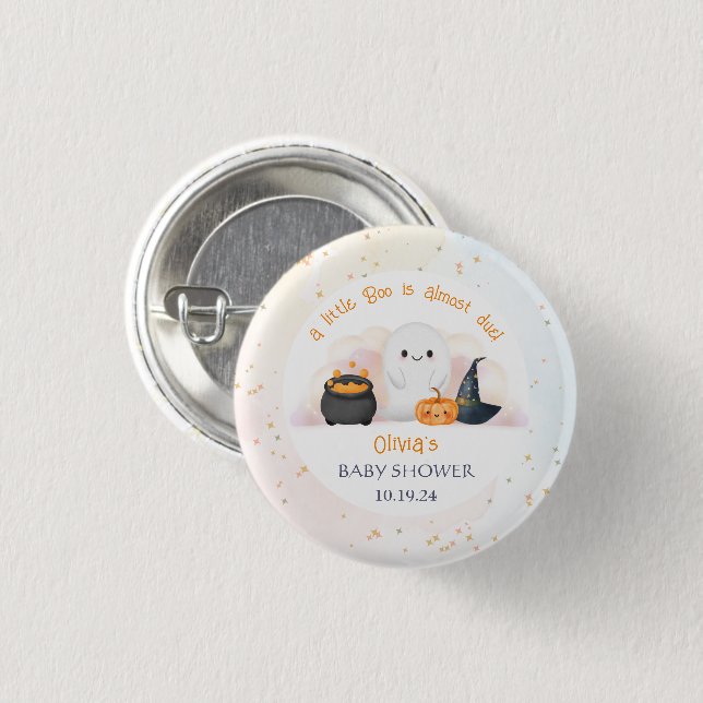 Halloween Little Boo Baby Shower  1 Inch Round Button (Front & Back)
