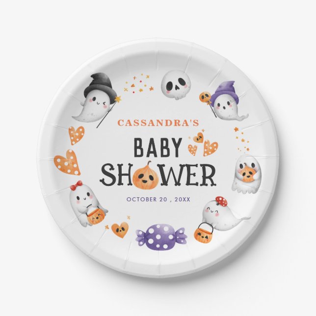 Halloween Little Boo Baby Shower Cute Ghosts  Paper Plate (Front)