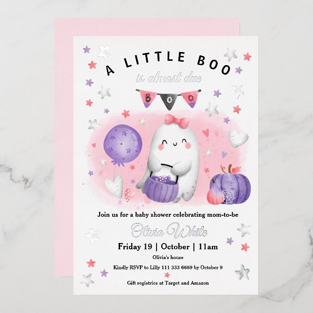 Halloween Little Boo Girl Pink Purple Baby Shower (Front/Back)