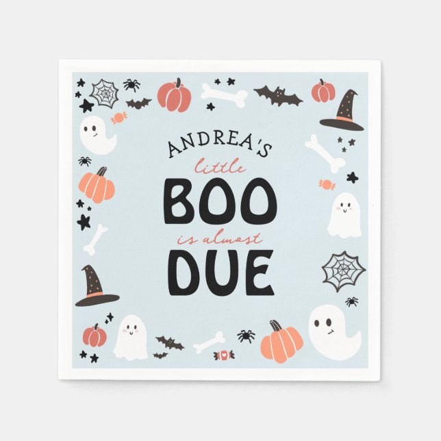 Halloween Little Boo is Almost Due Baby Boy Shower Napkin (Front)