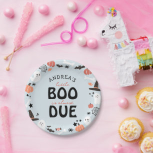 Halloween Little Boo is Almost Due Baby Boy Shower Paper Plate