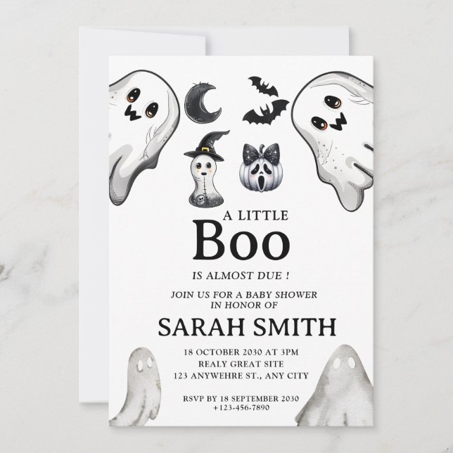 Halloween Little Boo is Almost Due Baby Shower Invitation (Front)