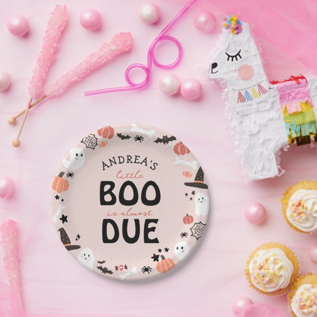 Halloween Little Boo is Almost Due Baby Shower Paper Plate (Party)