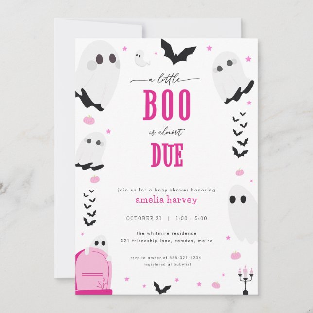 Halloween Little Boo Pink Baby Shower Invitation (Front)