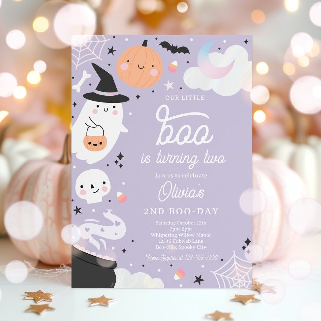 Halloween Little Boo Pink Ghost 2nd Birthday Party Invitation (Creator Uploaded)