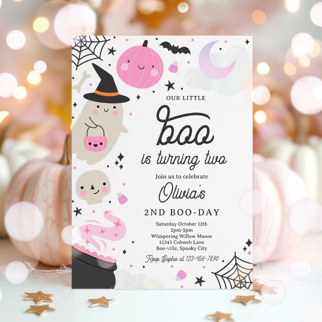 Halloween Little Boo Pink Ghost 2nd Birthday Party Invitation (Creator Uploaded)