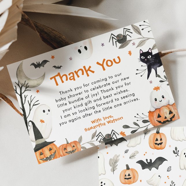 Halloween Little Boo Pumpkin Cute Baby Shower Thank You Card (Creator Uploaded)