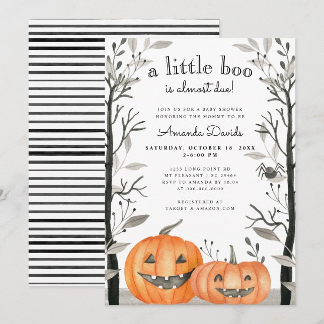 Halloween Little Boo Pumpkin Fall Baby Shower Invitation (Front/Back)