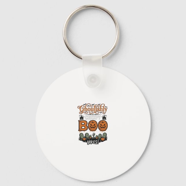 Halloween Little Boo Yah Cute Spooky Vector Design Keychain (Front)