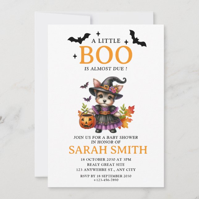 Halloween Little Dog Boo is Almost Due Baby Shower Invitation (Front)