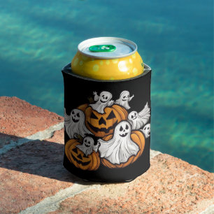 Halloween: little ghosts with pumpkins. can cooler