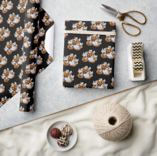 Halloween: little ghosts with pumpkins. wrapping paper