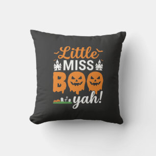 Halloween Little Miss Boo Yah Pumpkin Design_1 Throw Pillow