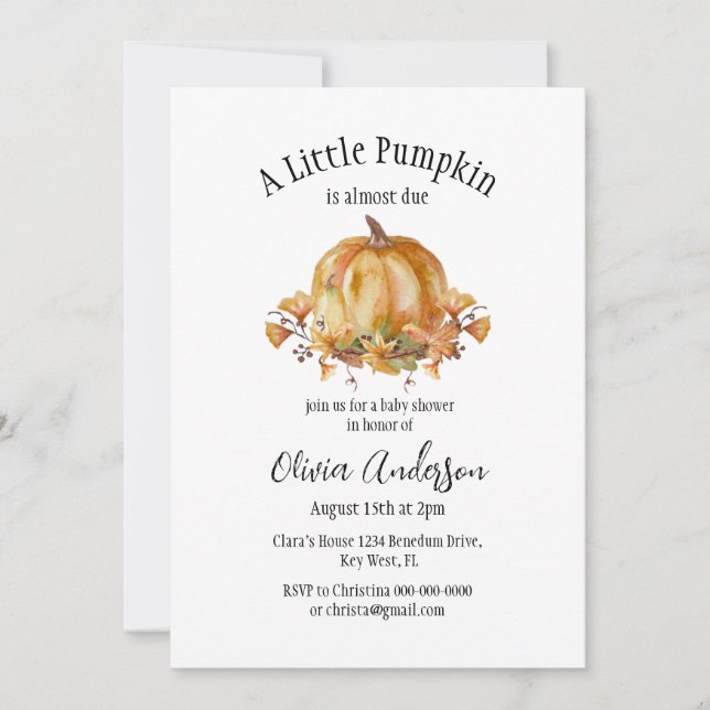 Halloween Little Pumpkin Baby Shower Invitation (Front)