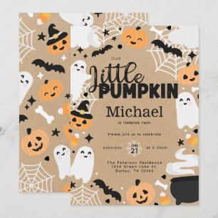 Halloween Little Pumpkin Ghost Birthday Party Invitation
