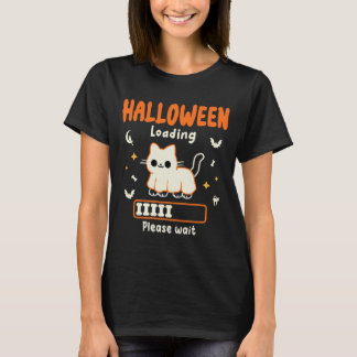 Halloween Loading Please Wait Funny black Cat hall T-Shirt