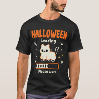 Halloween Loading Please Wait Funny black Cat  T-Shirt