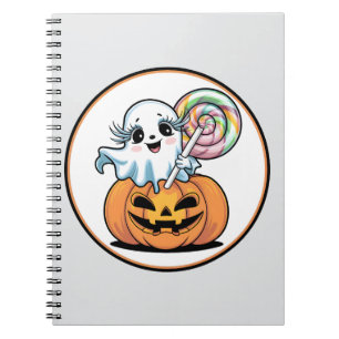 Halloween Lollipop Ghost On Pumpkin Notebook