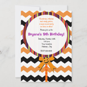 Halloween Lollipop Pumpkin Bow Party Invitation
