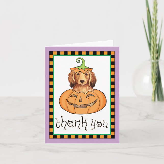 Halloween Longhaired Dachshund Thank You Card (Front)