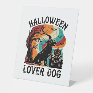 Halloween Lover Dog Witch Hat Pumpkin Tombstone_1 Pedestal Sign