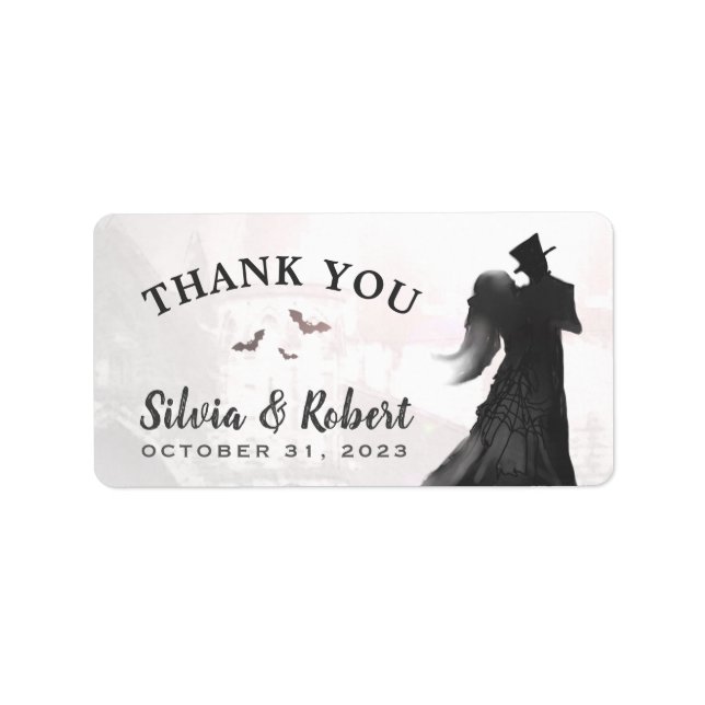 Halloween Lovers Silhouette Thank Yo Wedding Label (Front)