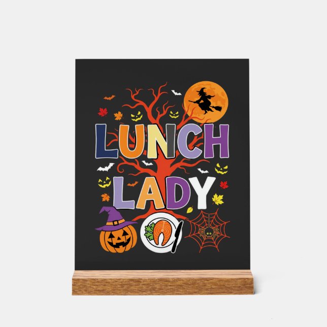Halloween Lunch Lady Witch Kitchen Vector Acrylic Sign (Front)
