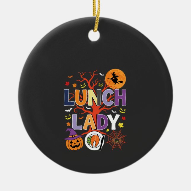 Halloween Lunch Lady Witch Kitchen Vector Ceramic Ornament (Front)