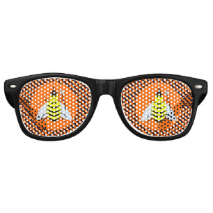 Halloween Magic Bee Witch Orange and Black Strieps Retro Sunglasses