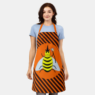 Halloween Magic Bee Witch Orange and Black Stripes Apron