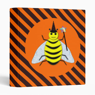 Halloween Magic Bee Witch Orange and Black Stripes Binder